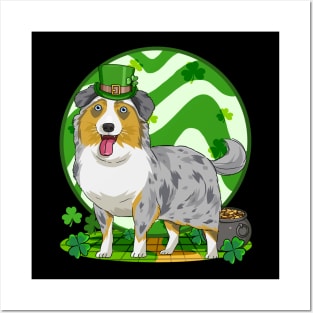 Australian Shepherd Dog St Patricks Day Leprechaun Posters and Art